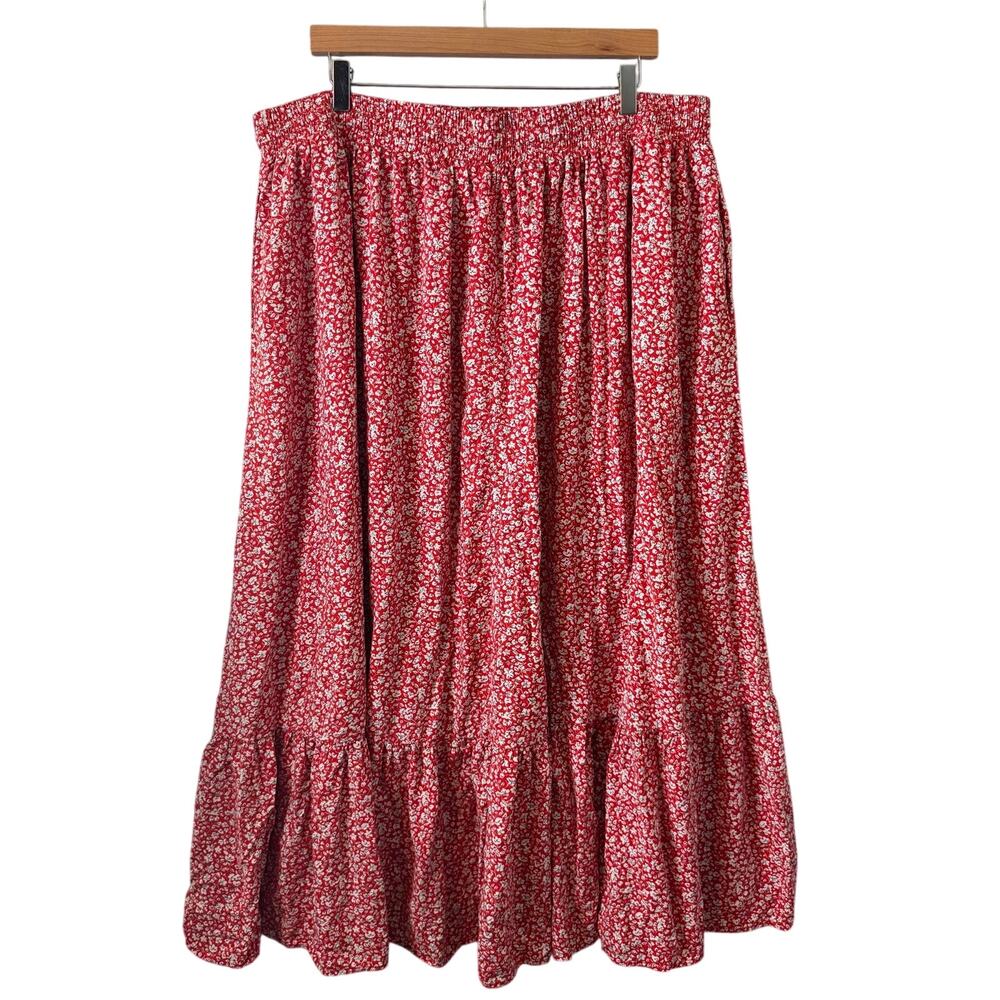 Torrid Maxi Skirt Women’s Size 3X Red Ditsy Floral Full Boho Pull On Feminine - Picture 3 of 11